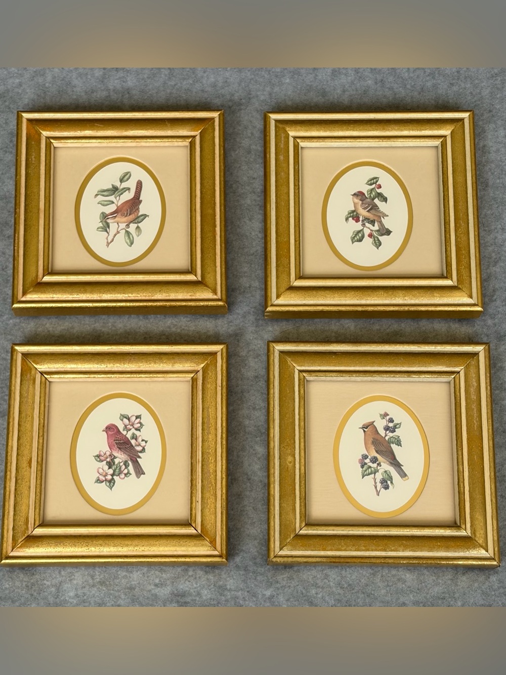 Vintage 1994 Feathered Friends Bird Prints Kathy Seek Gold Frames Set of 4